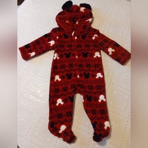 🆕Disney Baby Hooded MINNIE MOUSE Red One Piece Winter Fleece Snowsuit  Size 6-9